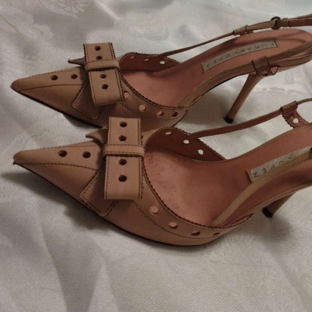 Pura Lopez Womens Dressy Slingback Pink Pointy Toe Mid Heel Sandal Pumps 38.5 C